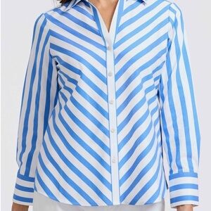Foxcroft Women's Mary Stripe Long Sleeve Cotton Sateen Button Up Shirt Size 4